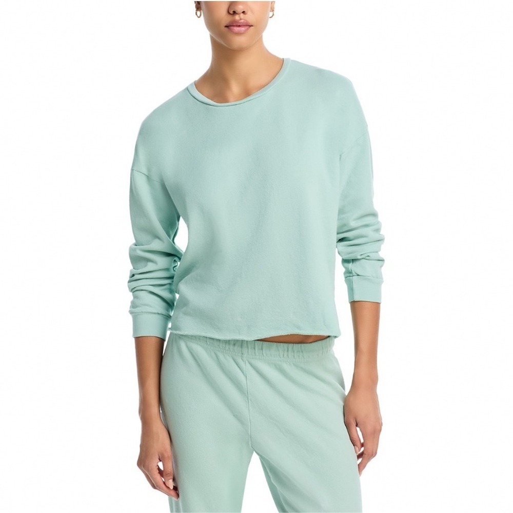 AQUA Athletic Tessa Raw Hem Pullover Sweatshirt Sage Green Cotton Small